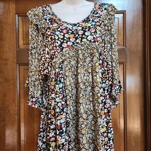 Floral and Animal Print Long Sleeve Dress